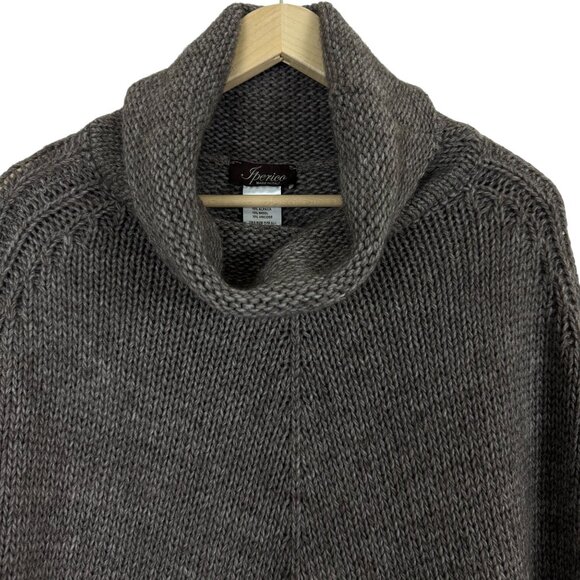 Sperico Italy Knit Wool Alpaca Blend Poncho Sweater OS Cowl Neck Lace Trim Brown - Picture 2 of 9